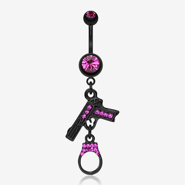 Blackline Handgun & Cuff Sparkle Belly Ring-Fuchsia